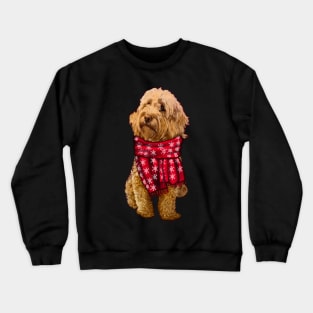 Cavapoo Cavoodle in festive red scarf- cute cavalier king charles spaniel snug in a snowflake themed scarf Crewneck Sweatshirt